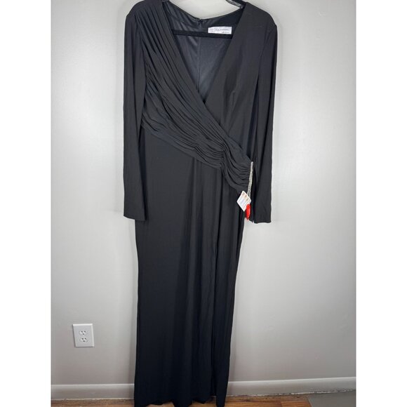 MAC DUGGAL Maxi Evening Gown Jersey Black Long Sleeve V Neck Embellished Sz. 12 - Picture 4 of 7